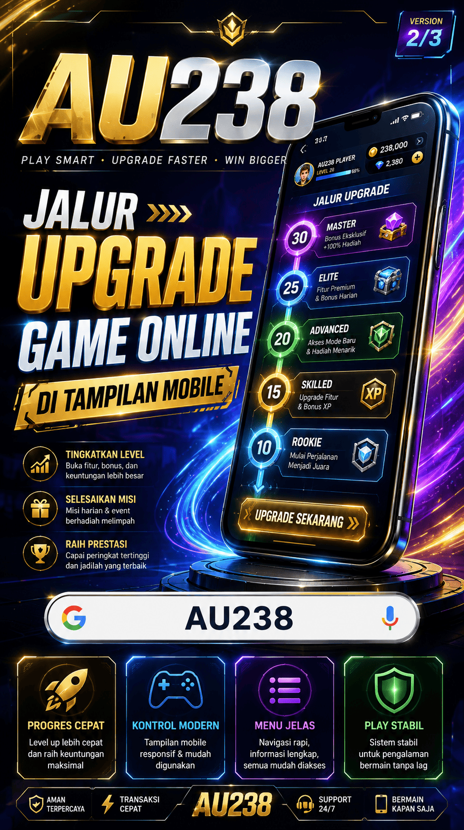 Cuplikan layar menu unduhan AU238 untuk perangkat Android